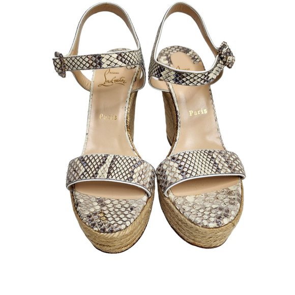 Christian Louboutin Snakeskin Print Wedge Espadrille Sandals Size 40 - Picture 2 of 9